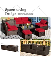 Skonyon 8 Pieces Patio Space-Saving Rattan Furniture Set with Storage Box and Waterproof Cover