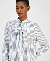 Hugo Women's Ediora Cotton Striped Bow-Neck Blouse