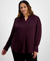 Anne Klein Plus Pleat-Front Long-Sleeve Top