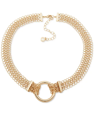 Anne Klein Gold-Tone Open Ring & Chain Mesh Collar Necklace, 16" + 3" extender