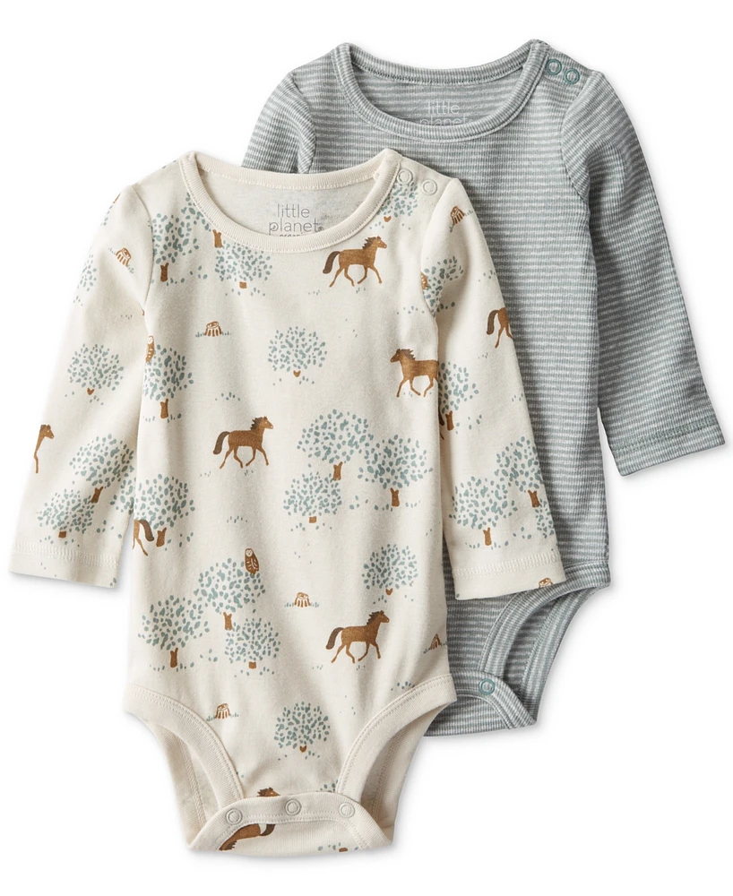 Little Planet by Carter's Baby Boys Wild Horses & Stripes Cotton Ribbed Bodysuits, 2 Pack