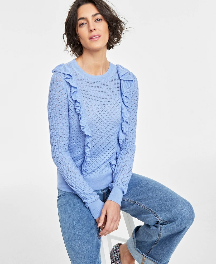 On 34th Women's Pointelle Ruffle-Trim Sweater, Created for Macy's