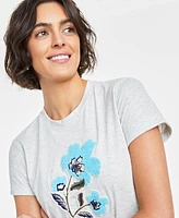 On 34th Women's Textured Flower-Graphic Crewneck T-Shirt, Created for Macy's