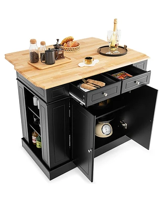 Slickblue Kitchen Island with Storage and 3-Level Adjustable Shelves-Black