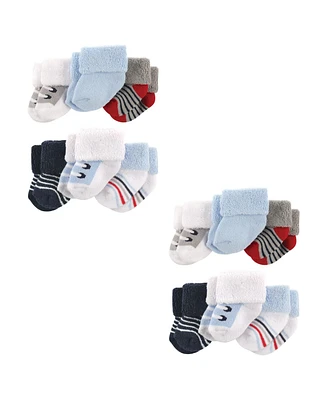 Luvable Friends Baby Boys Newborn and Baby Socks Set, Blue Gray Sneakers 12-Piece, 0-3 Months