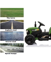 Tobbi 12 Volt Battery Operated Toy Tractor with Pull Behind Trailer, Dark Green