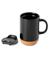 Gibson Home Modani 2 Pack Large 16.5 Oz Ceramic Mugs Set with Removable Cork Bottom and Lid - White