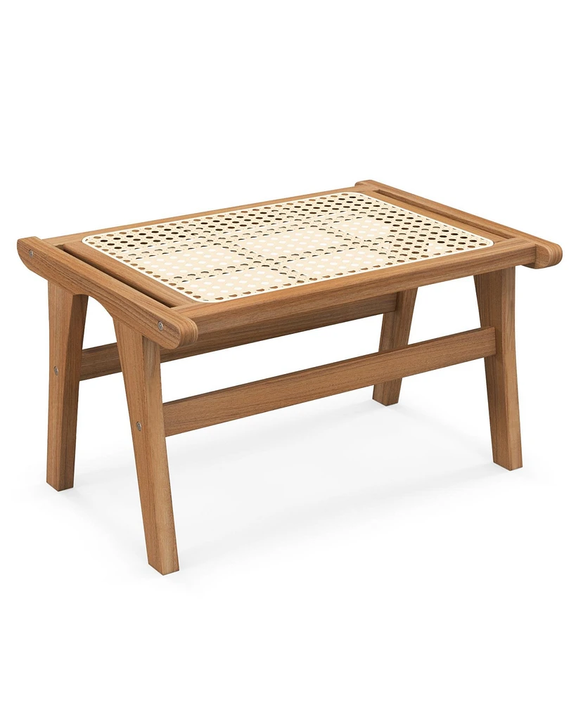 Slickblue Natural Teak Wooden Foot Rest with Handwoven Rattan