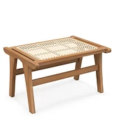 Slickblue Natural Teak Wooden Foot Rest with Handwoven Rattan