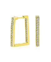 Bling Jewelry Geometric Rectangle Square Inside Out Channel Set Cz Large Hoop Earrings Of Cubic Zirconia Gold Plated Sterling Silver