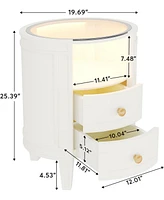 Tribesigns 2-Drawer Nightstand with Glass Tabletop, Modern White Oval Led Nightstands, No Assembly Required, Oval Round Night Stand Side Table for Bed