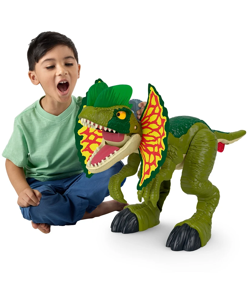 Imaginext Jurassic World Thrash Attack Dilophosaurus Dinosaur Toy with Lights Sounds for Kids