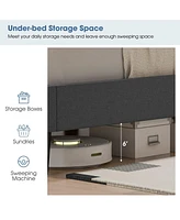 Sugift Queen Upholstered Platform Bed with Button Tufted Headboard