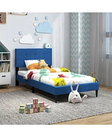 Sugift Twin Upholstered Platform Bed with Button Tufted Linen Fabric Headboard
