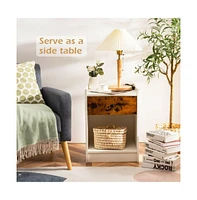 Sugift Set of 2 Nightstand with Drawer Cabinet End Side Table Raised Top