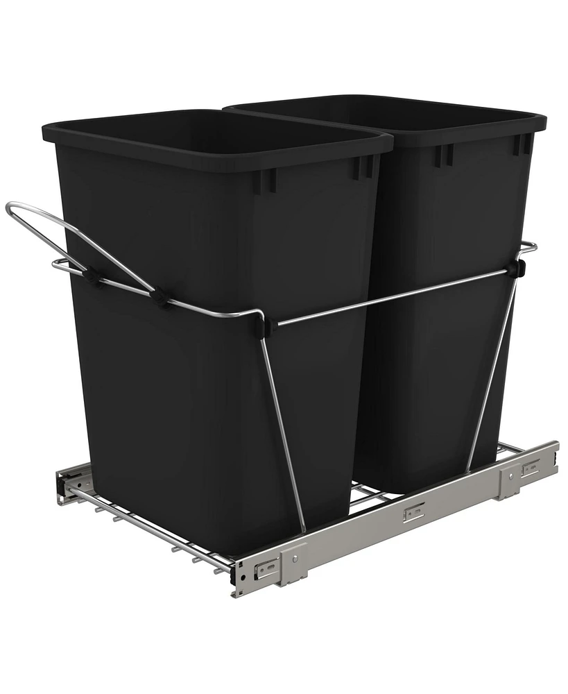 Rev-a-Shelf Double Pull Out Trash Can 35 Qt for Kitchen, Black, Rv-18KD-18C S