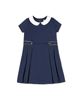 Hope & Henry Toddler Girls Pleated Ponte Dress with Peter Pan Collar