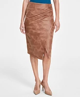 T Tahari Women's Burnout Faux-Wrap Split-Hem Midi Skirt