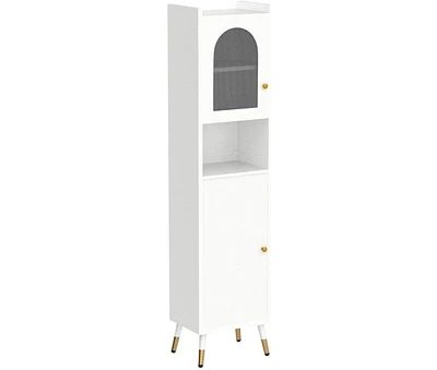 Tribesigns Bathroom Cabinet, 66.9'' Tall Slim Linen Storage Cabinet with 2 Doors and 6 Shelves, Narrow Freestanding Skinny Tower Gold Legs Laundry Roo