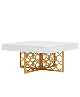 Tribesigns White and Gold Coffee Table White Square Coffee Table with Gold Base Modern Square Coffee Table for Living Room Wood White Tea Table