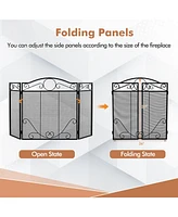Sugift 3-Panel Freestanding Fireplace Screen Folded Fire Doors