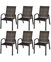 Skonyon Set of 6 Outdoor Pe Wicker Stackable Chairs with Sturdy Steel Frame