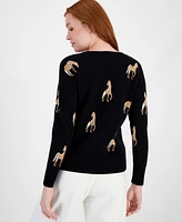 T Tahari Women's Horse Crewneck Long-Sleeve Sweater