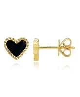 Medium Fluted Outline Stone Heart Studs Earrings