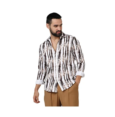 Men's Beige & Black Ombre Strokes Shirt