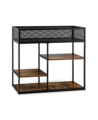 Sugift 4-Tier Industrial Console Table with Wire Basket and shelf