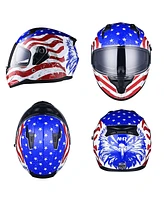 Ahr Run-f Full Face Stars and Stripes Motorcycle Helmet Dual Visor Dot