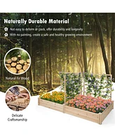 Givimo Raised Garden Bed with 2 Planter Boxes and 3 Trellis-Natural