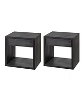 Woodek Set Of 2 Medium Mid-Century Modern Solid Hardwood Floating Nightstand with Drawer - Bedside Table for Bedroom