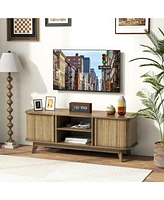 Sugift Tv Stand for 55-Inch Tv Media Console Table with Dual Sliding Doors