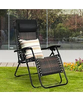Gymax Set of 2 Folding Rattan Patio Zero Gravity Lounge Chair Recliner w/ Headrest