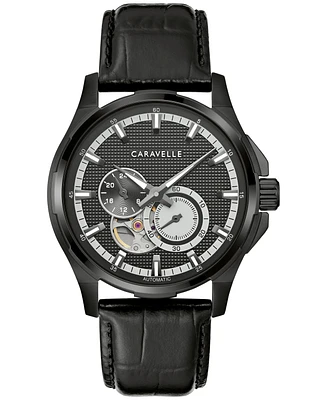 Caravelle Men's Automatic Black Leather Strap Watch 42mm