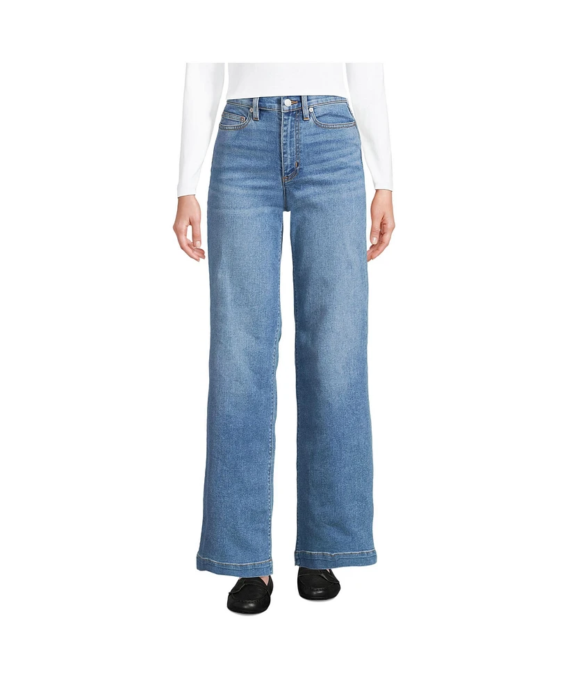 Lands' End Women's Recover High Rise Wide Leg Blue Jeans