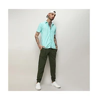 Campus Sutra Men's Aqua Blue Unbalanced Striped Shirt