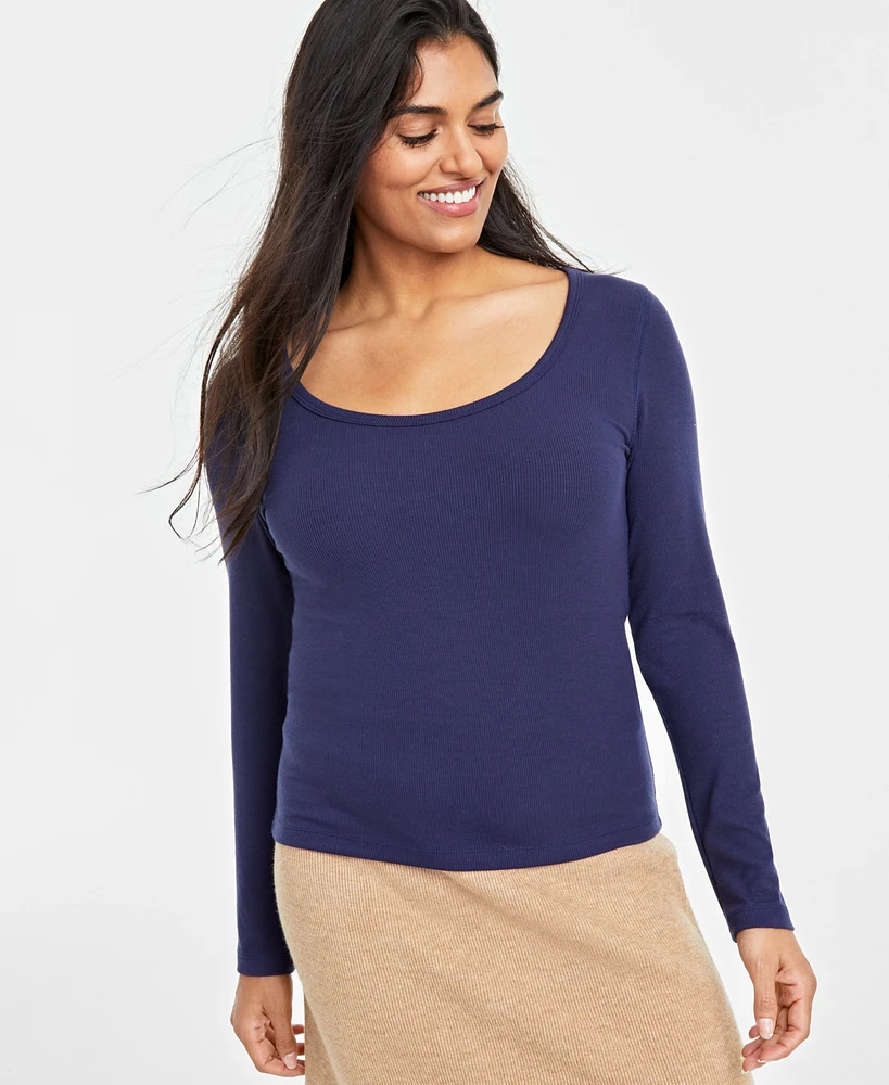 On 34th Women's Scoop-Neck Ribbed Long-Sleeve Top, Created for Macy's