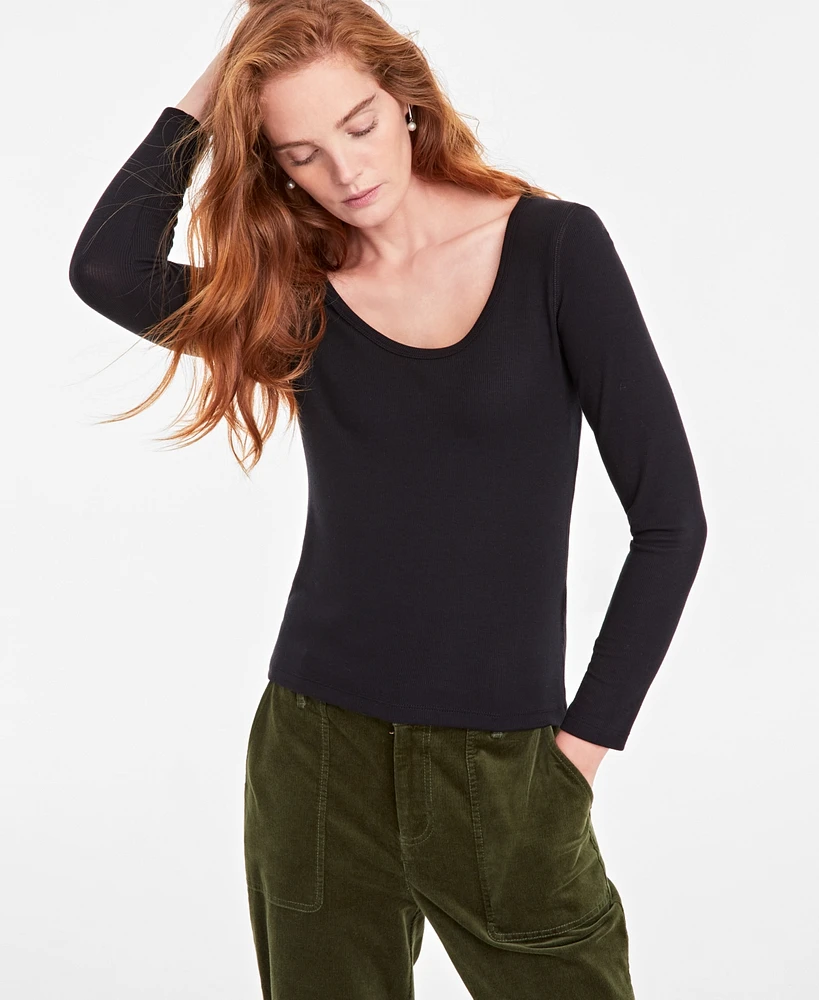 On 34th Women's Scoop-Neck Ribbed Long-Sleeve Top, Created for Macy's