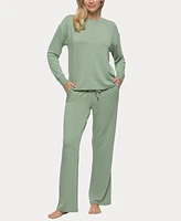 Felina Women's Aria Long Sleeve Crewneck and Pant Lounge Set