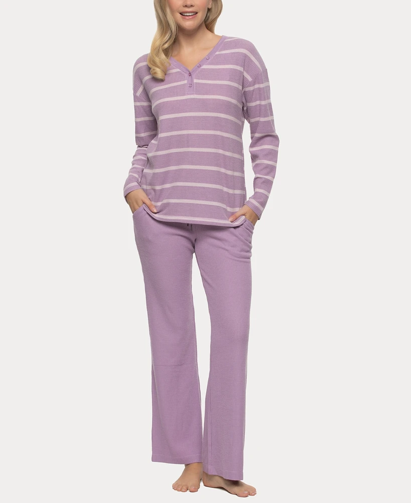 Felina Women's Jolie V-Neck Henley and Pant Lounge Set