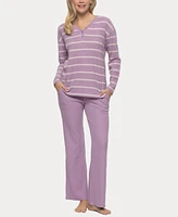 Felina Women's Jolie V-Neck Henley and Pant Lounge Set