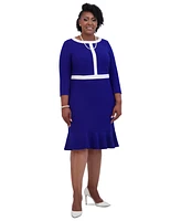Kasper Women's Ruffled-Hem 3/4-Sleeve Contrast-Trim Dress