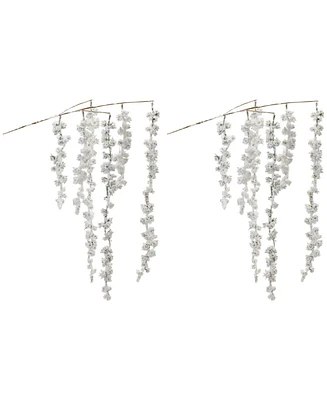 Slickblue Set of 2 Snowy Hanging Berry Branches – Perfect for Winter and Holiday Decor