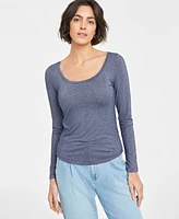 On 34th Women's Scoop-Neck Metallic-Knit Long-Sleeve Top, Created for Macy's