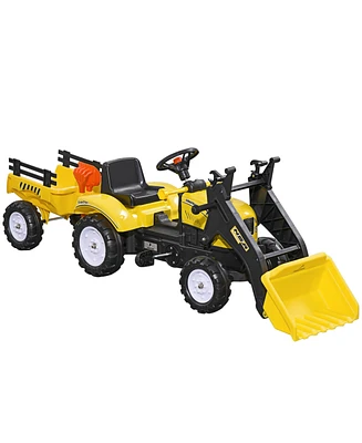 Aosom Ride-On Kids Bulldozer with Real Working Dirt Bucket, Yellow