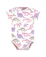 Touched by Nature Baby Girls Organic Cotton Bodysuits, Retro Dino