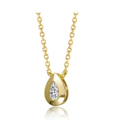 GiGiGirl Sterling Silver 14k Gold Plated Raindrop Pear-Shaped Cubic Zirconia Bezel Solitaire Necklace