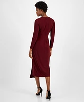 Anne Klein Women's V-Neck Side-Ruched Jersey Midi Dress